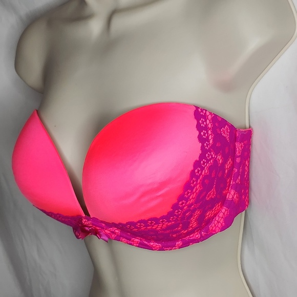 Victoria's Secret Very Sexy Strapless Multiway Hot Pink Purple Lace Bra Size 36D - Picture 4 of 14